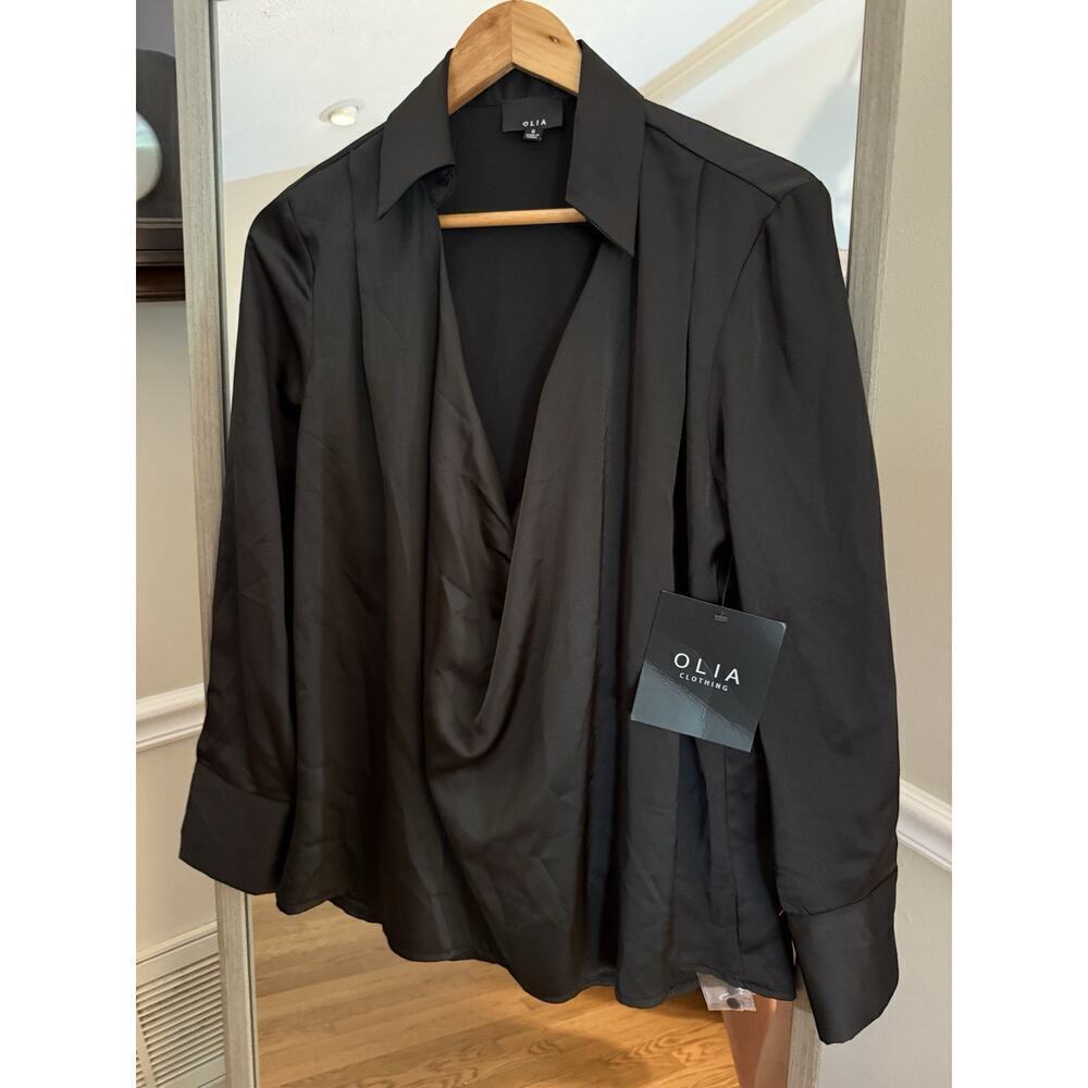 Olia Black Small Blouse Relaxed Fit Plunging Neckline